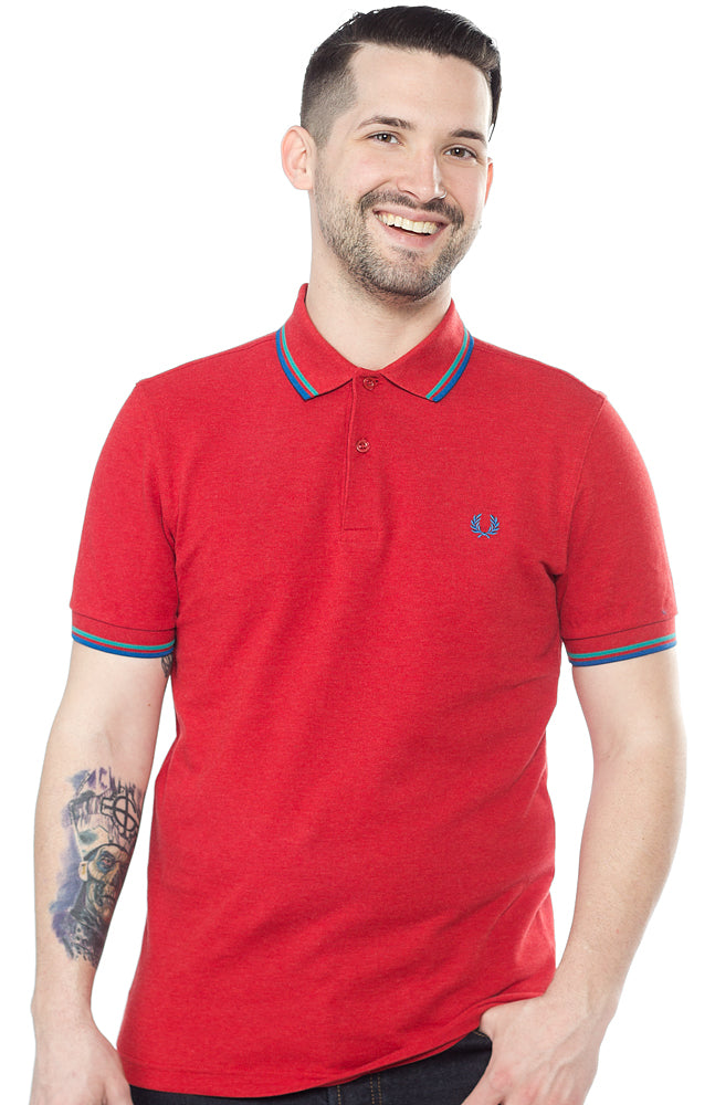 FRED PERRY SLIM FIT TWIN TIPPED POLO SHIRT DEEP RED MARL