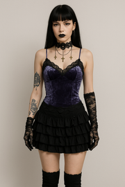 Velvet Vixen – Gothic Lace Velvet Strap Top - Sourpuss