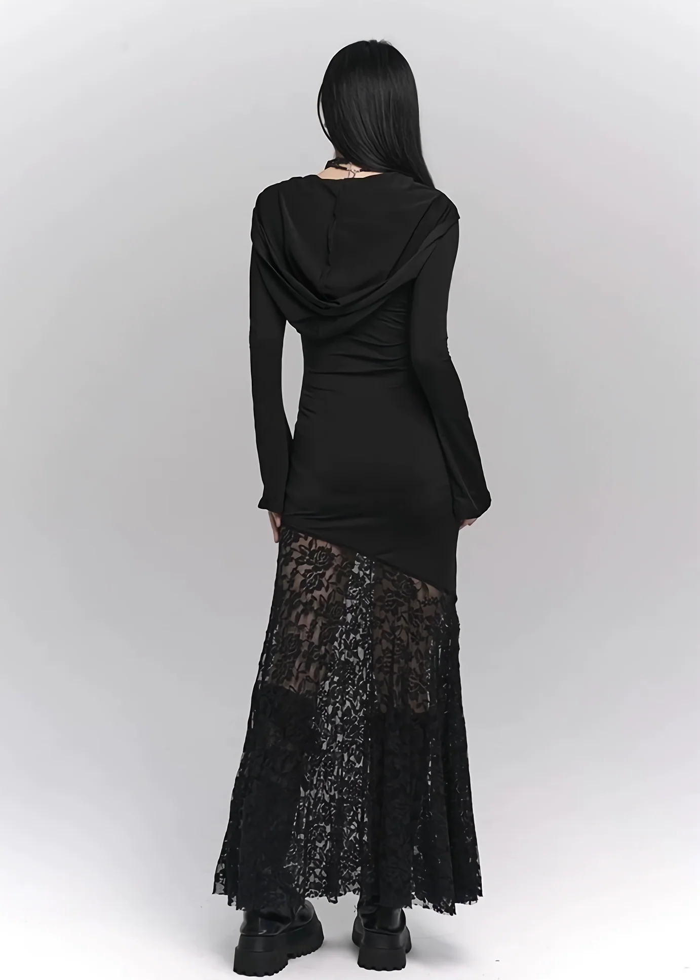 Lace Cross Hoodie Dress for Modern Goth Aesthetic