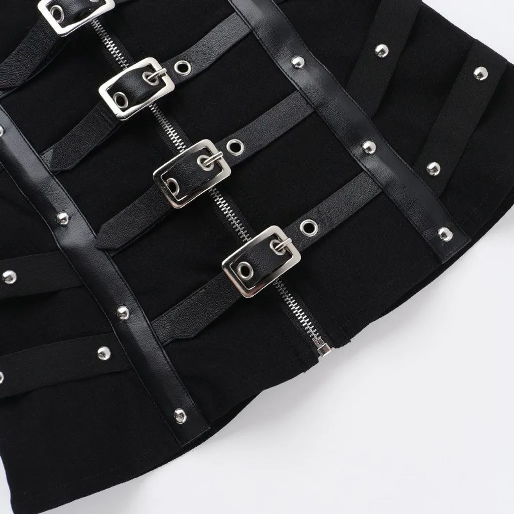 Strapless Fishbone Top with Edgy Zip and Buckle Accents