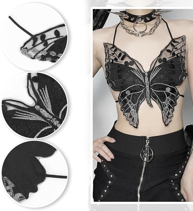 Witchy Butterfly Lace Top for Alternative Fashion