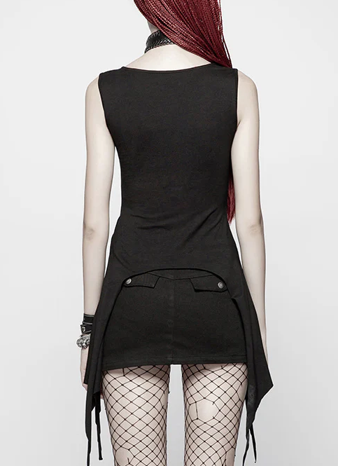 Gothic Streetwear Grommet Vest With Asymmetrical Hem
