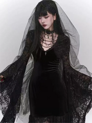 Vampiric Velvet Lace Batwing Dress