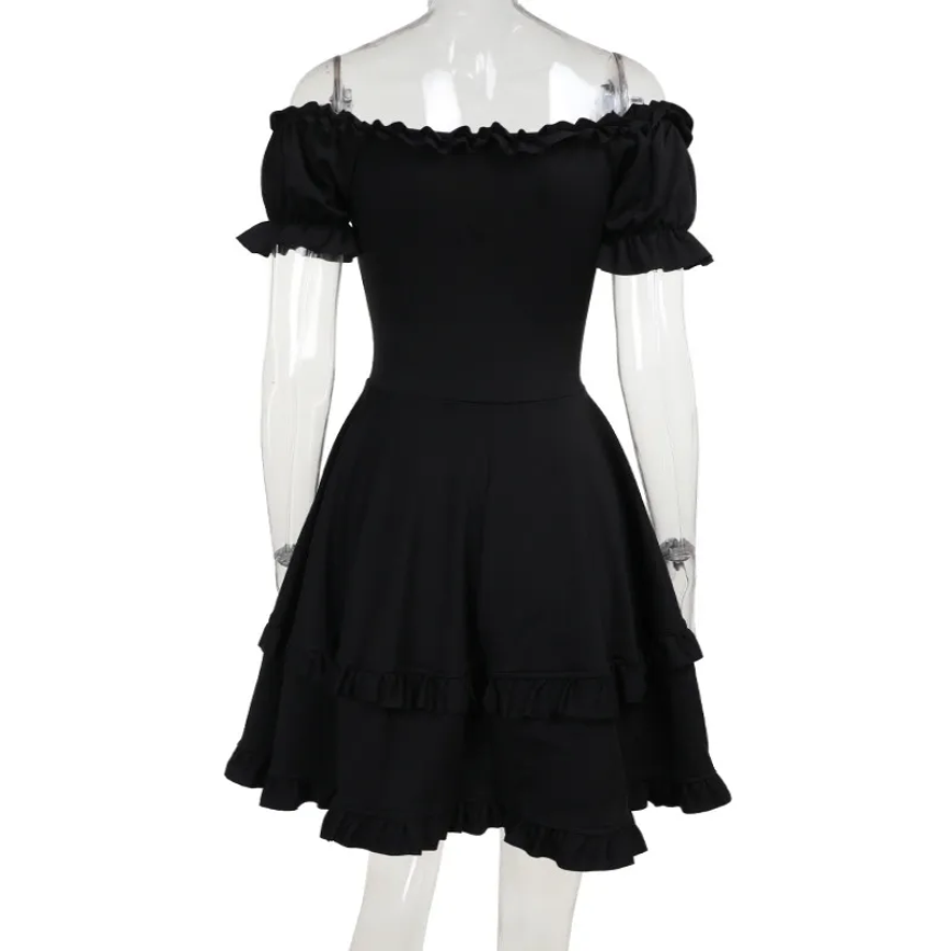 Gothic Off-Shoulder Ruffle Mini Dress for Dark Street Style