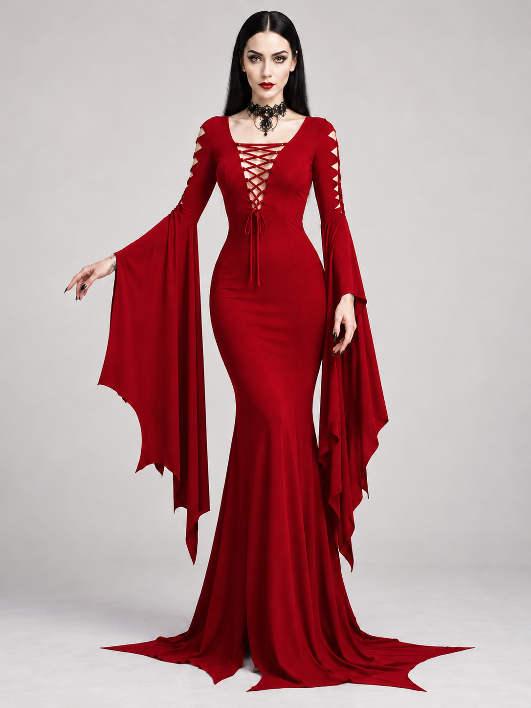 Witchveil Maxi Gothic V-Neck Bat Sleeve Dress