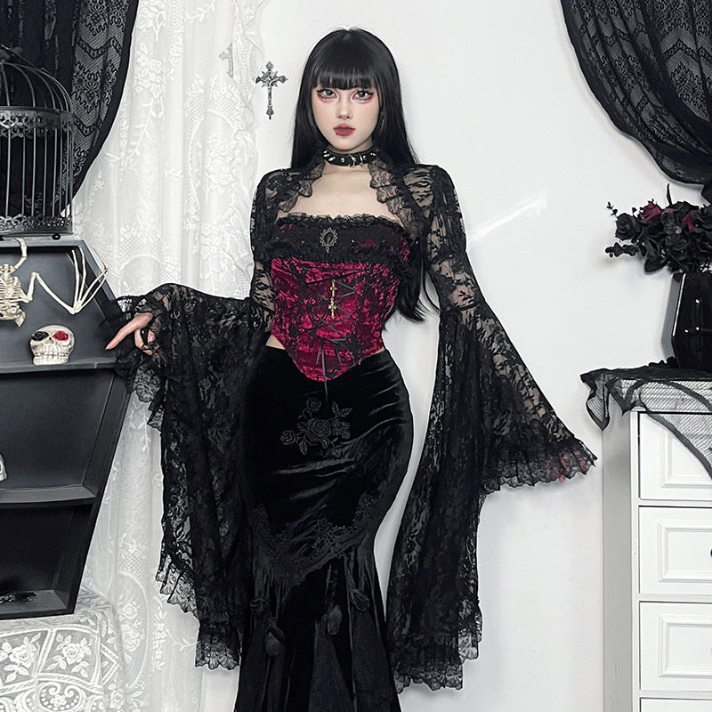 Gothic Lace Corset Top with Bell Sleeves for Women – Sourpuss
