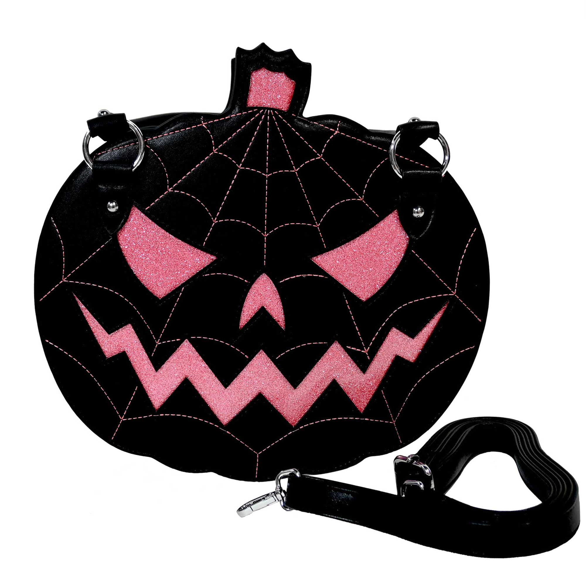 SOURPUSS GLITTER PUMPKIN PURSE BLACK PINK