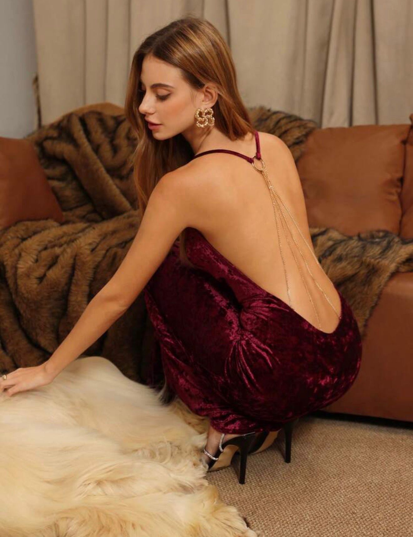 Gothic Velvet Maxi Dress with Elegant V-Neckline