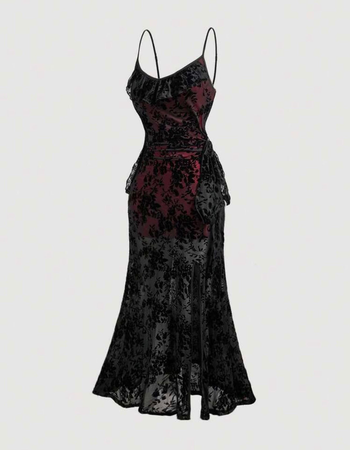 Crimson Widow Lace Maxi Dress
