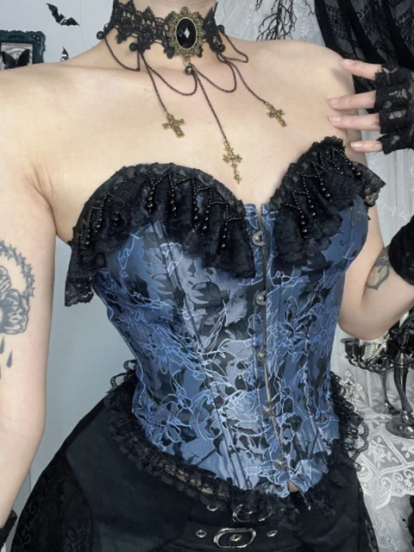Crucifix Corset Bustier Gothic Brocade Top