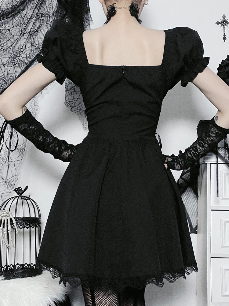Enchanting Gothic Dress with Intricate Lace and Corset Detail