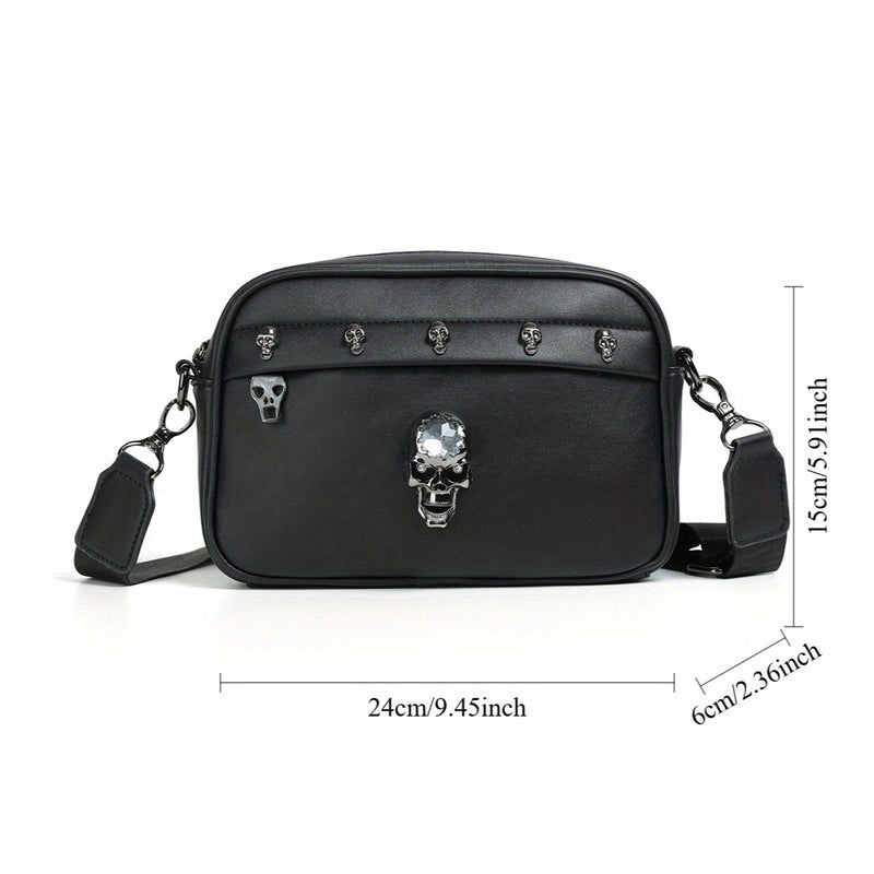 1pc Guangzhou Bag 1pc MenS Crossbody Bag Skull Studs Punk Shoulder Bag Gothic Style Crossbody Bag Casual Business Daily Commute Versatile Shoulder Bag Camera Bag PU Material Shoulder Strap Removable Adjustable Lengt