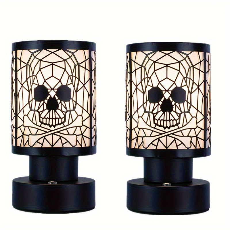 Load video: 2pcs Gothic Rechargeable Skull Desk Lamp  Cordless Desk Lamp Gothic Home Decoration 3channel Dimmable Touch Desk Lamp Room Decoration Skull Lamp Halloween Decoration Skull Lamp