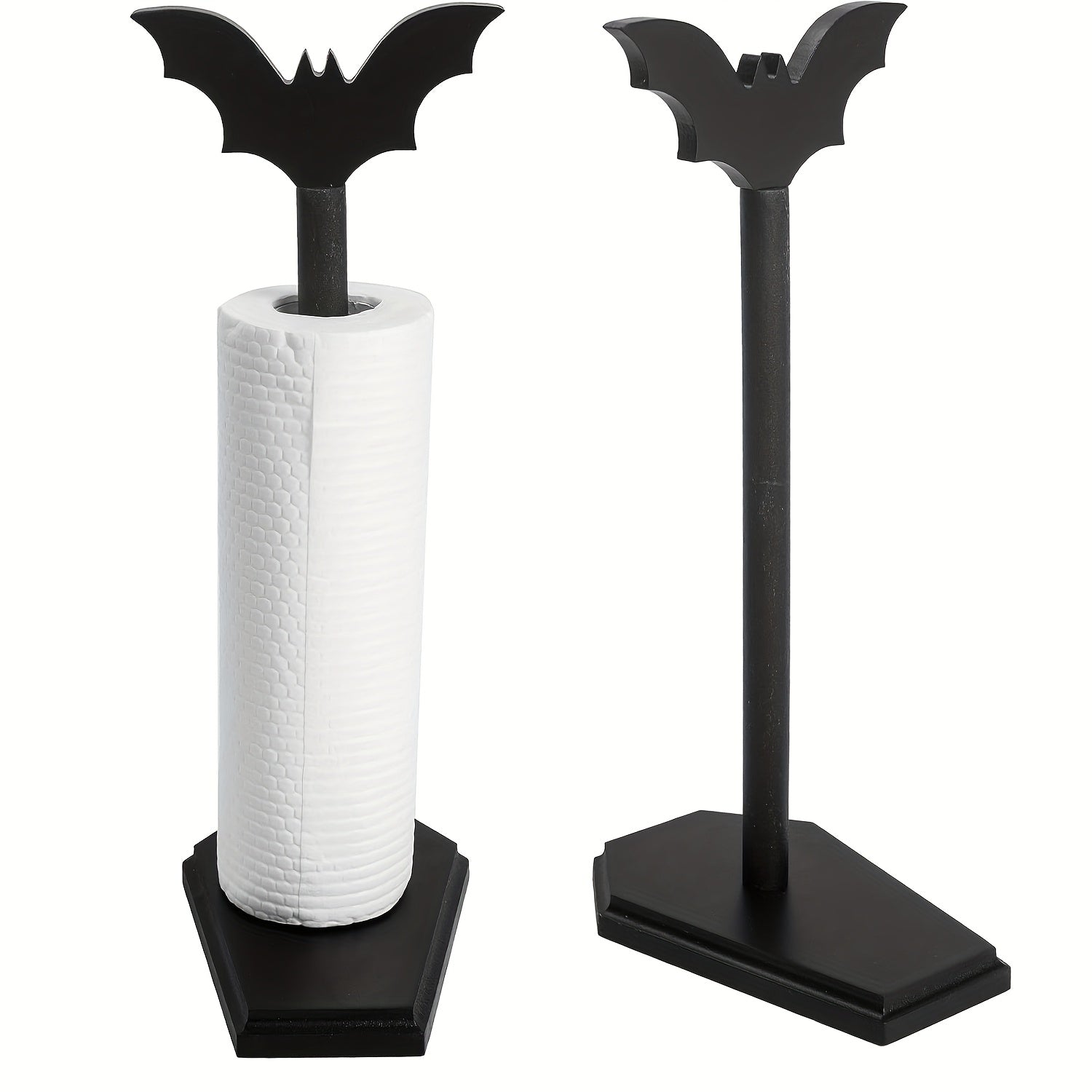 Load video: Bat Paper Towel Holder  Halloween Decor with NonSlip Base Durable Wooden Countertop Stand for Kitchen  Bathroom  Gothic Home Decor Witchy Gifts for Women Unique Goth Accessories