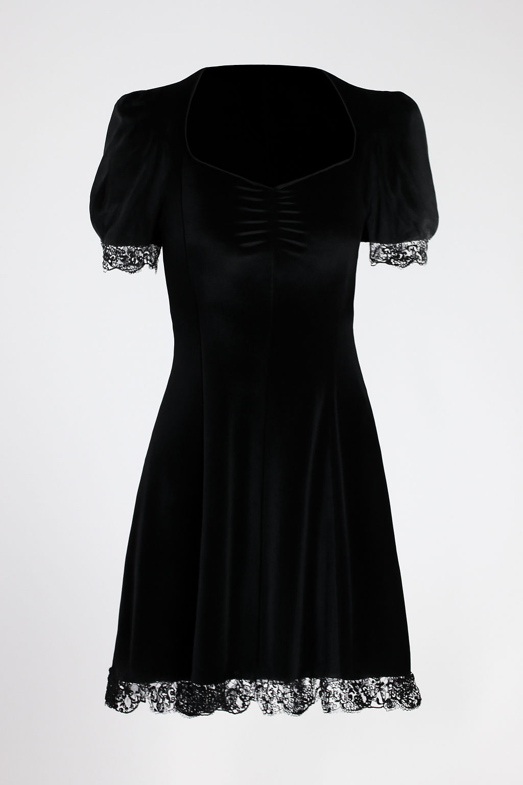 Puff Sleeve Lace Trim Gothic Velvet Dress