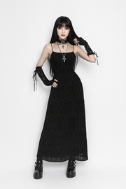Gothic Crossback Bodycon Dress with Floral Pattern and Spaghetti Straps
