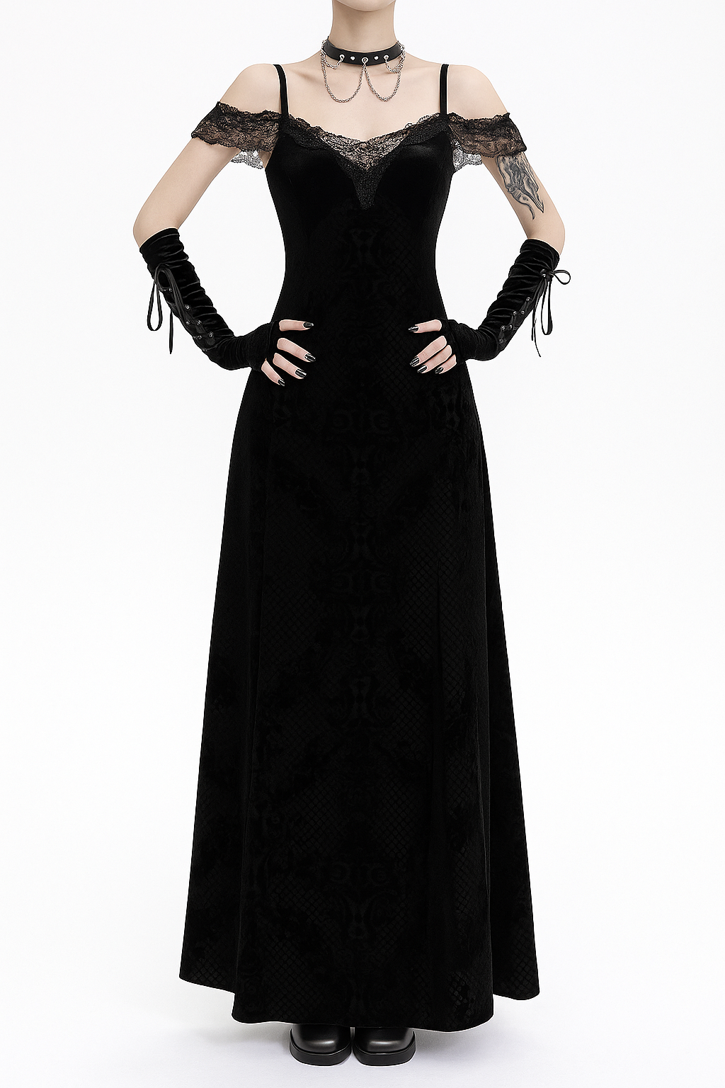 Gothic Velvet Off-Shoulder Slit Maxi Dress for Dark Elegance