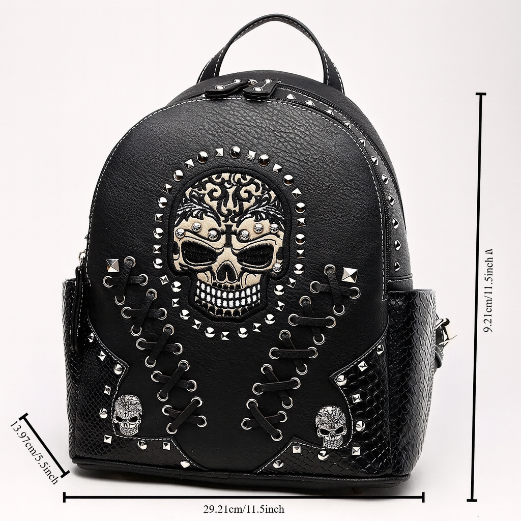 Gothic Skull Women Backpack with Matching Wallet Set