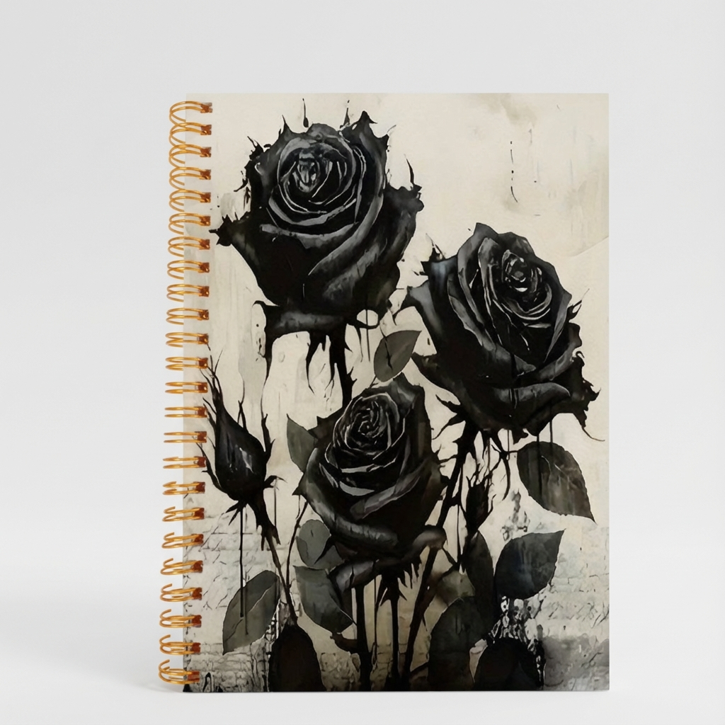 1pc Black Roses Notebook with Spiral Binding – Artistic Gothic Design, 5.5x8.3in, 50 Pages – Perfect for Writing, Journaling, and Unique Gift Ideas