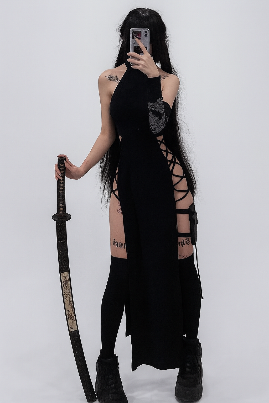 Knit High Neck Sleeveless Hollow Out Dress