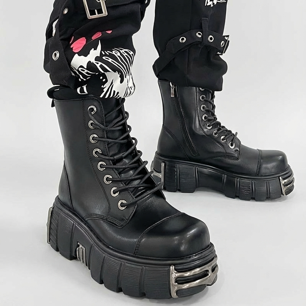 Y2K Punk-Inspired Women's Ankle Boots - Lace Up & Zip, High Heel Platform with Round Toe, Faux Cover Motorcycle Booties for All Seasons