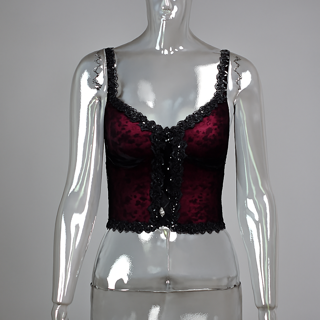 Lace Backless Gothic Crop Top with Adjustable Straps