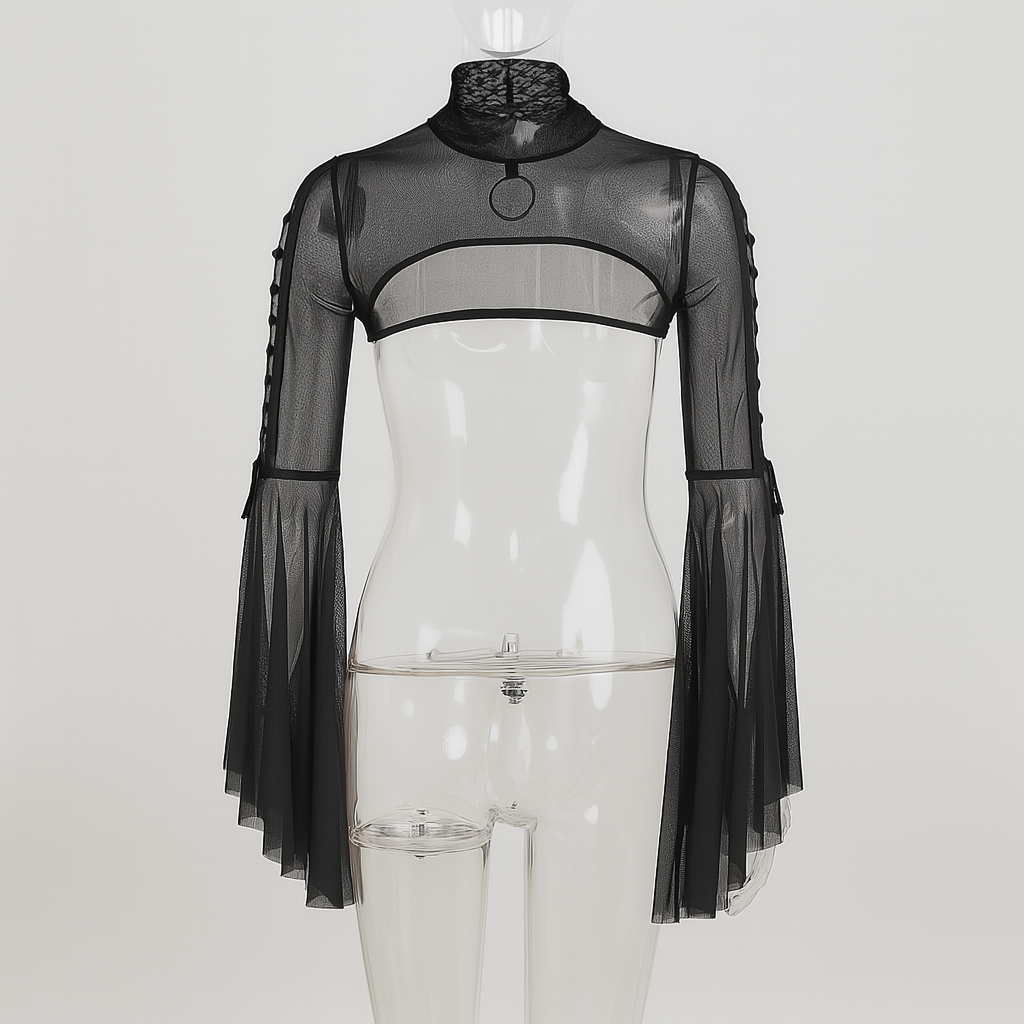 Sheer Gothic Mesh Top with Flared Sleeves