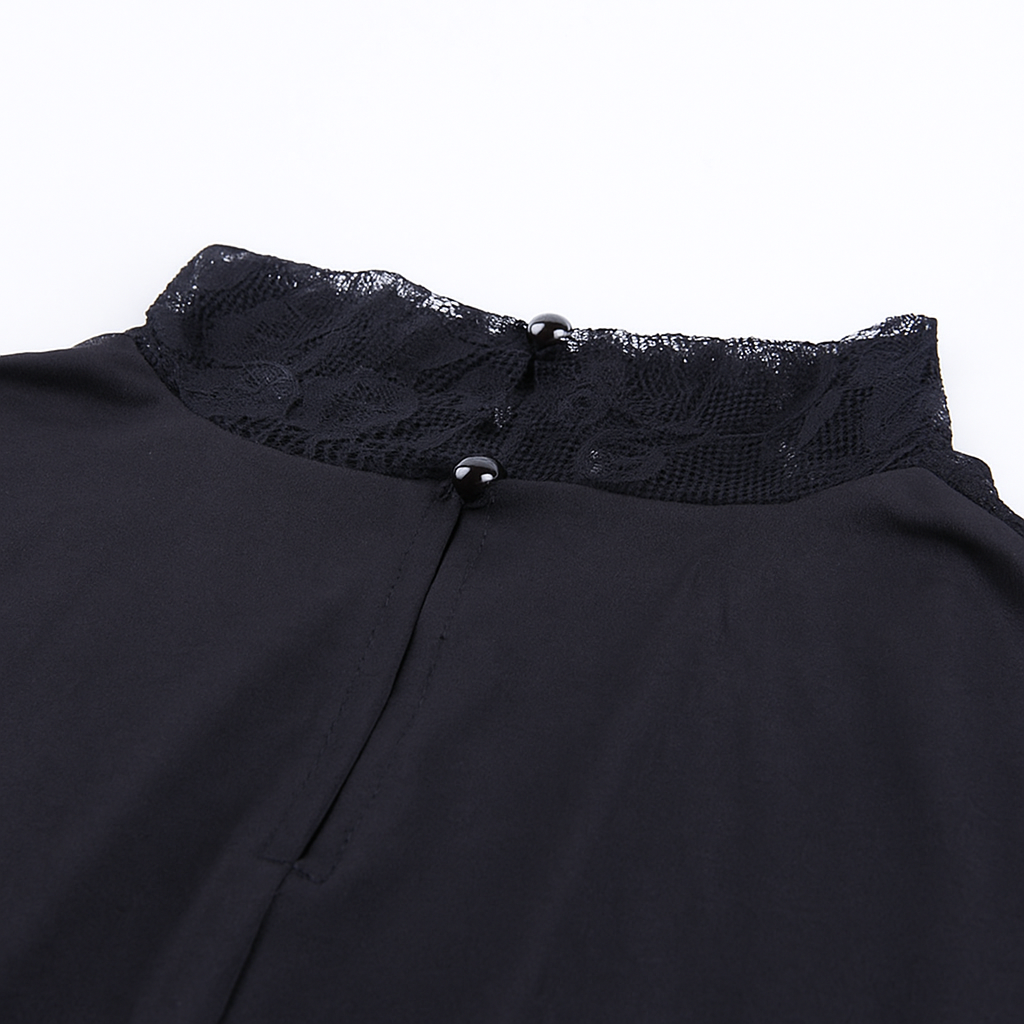 Midnight Widow Lace Dress - Gothic V Neck Bodycon Gown with Lace Sleeves
