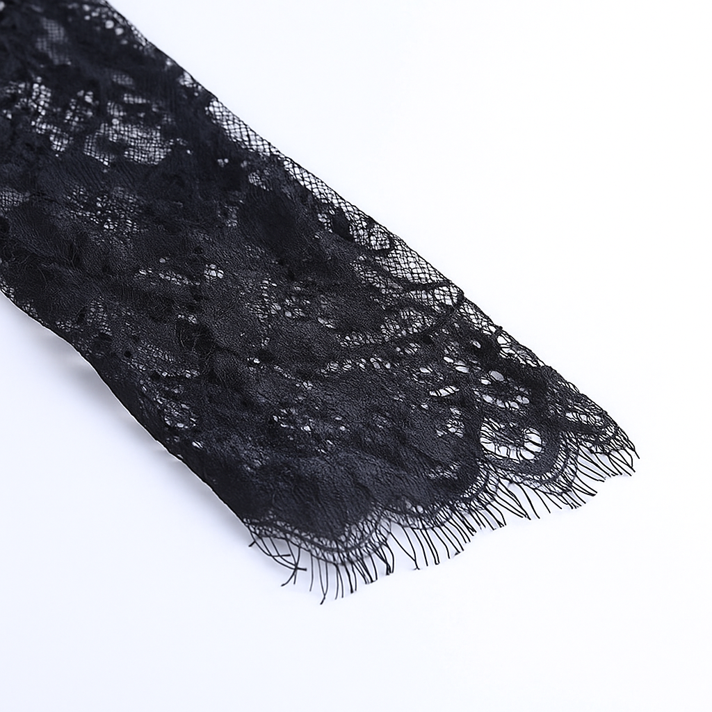 Midnight Widow Lace Dress - Gothic V Neck Bodycon Gown with Lace Sleeves