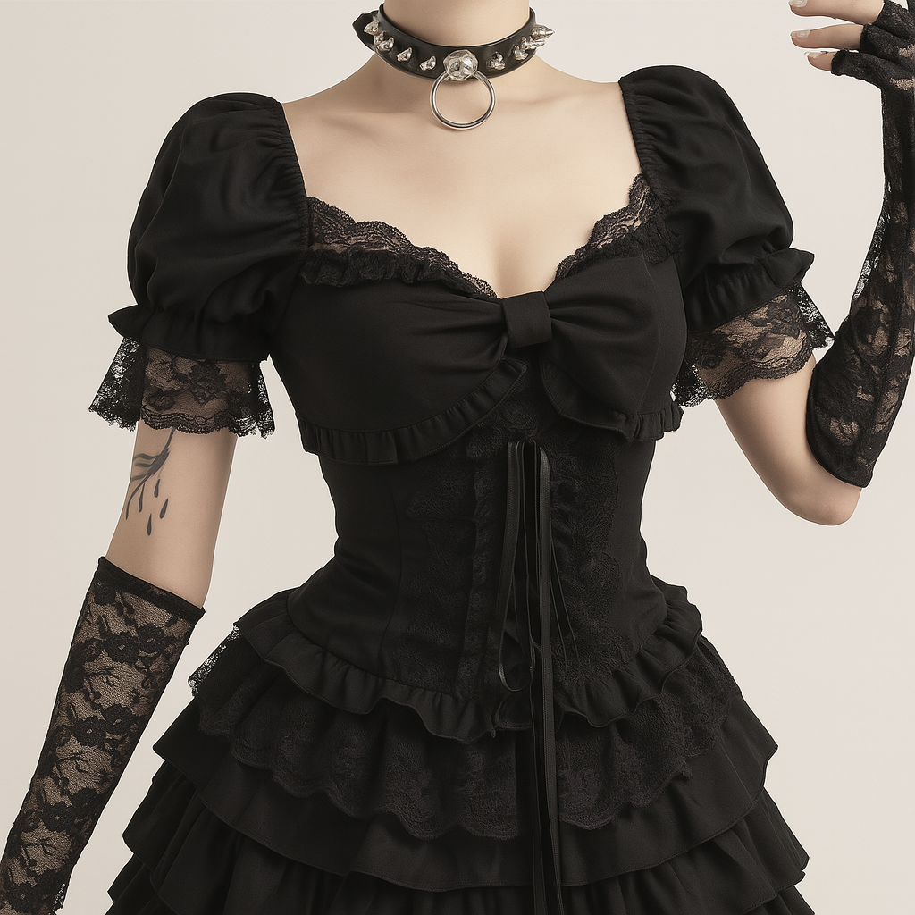 Lace-Up Gothic Ruffle Shirt for Alternative Fashion
