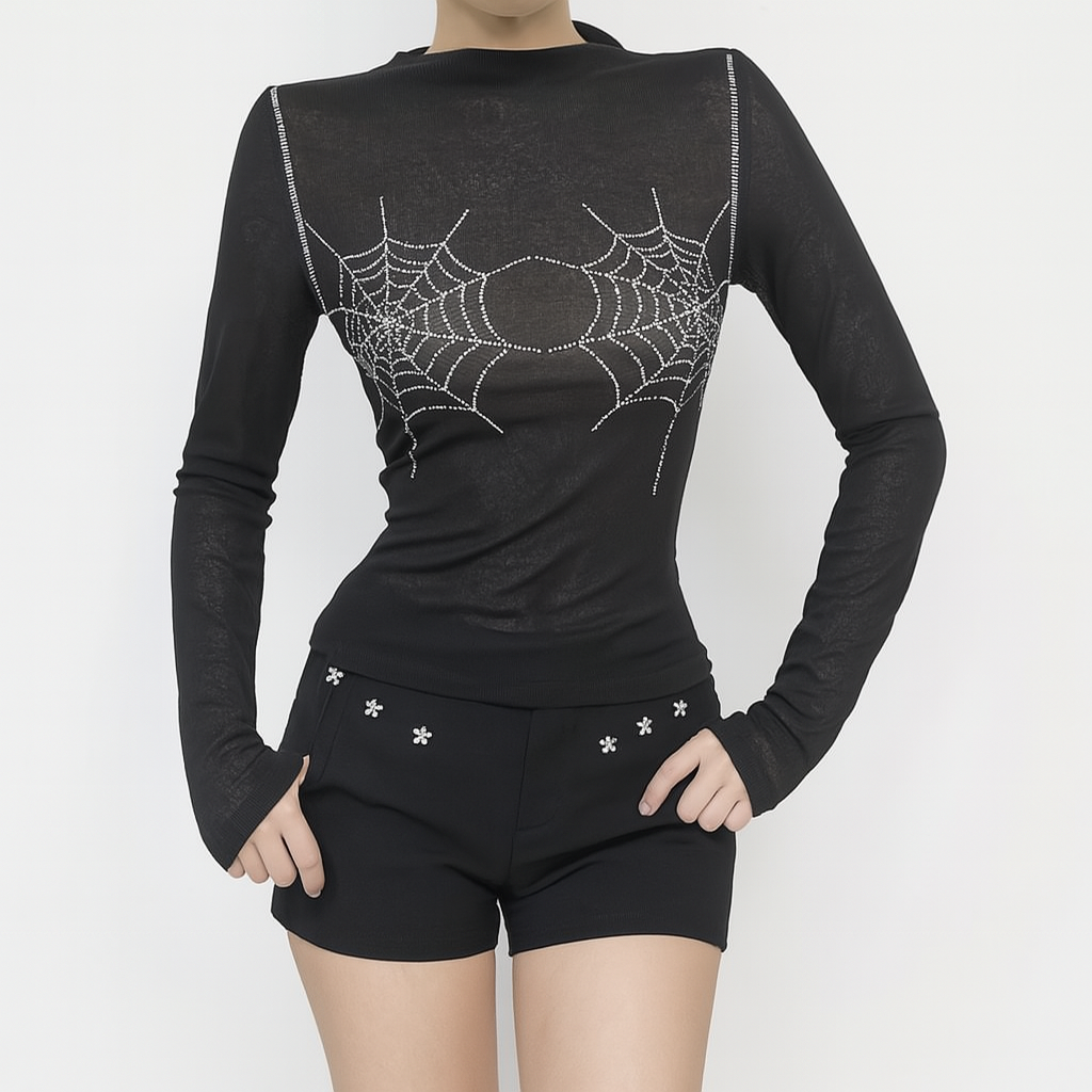 Spider Web Rhinestone Gothic Top