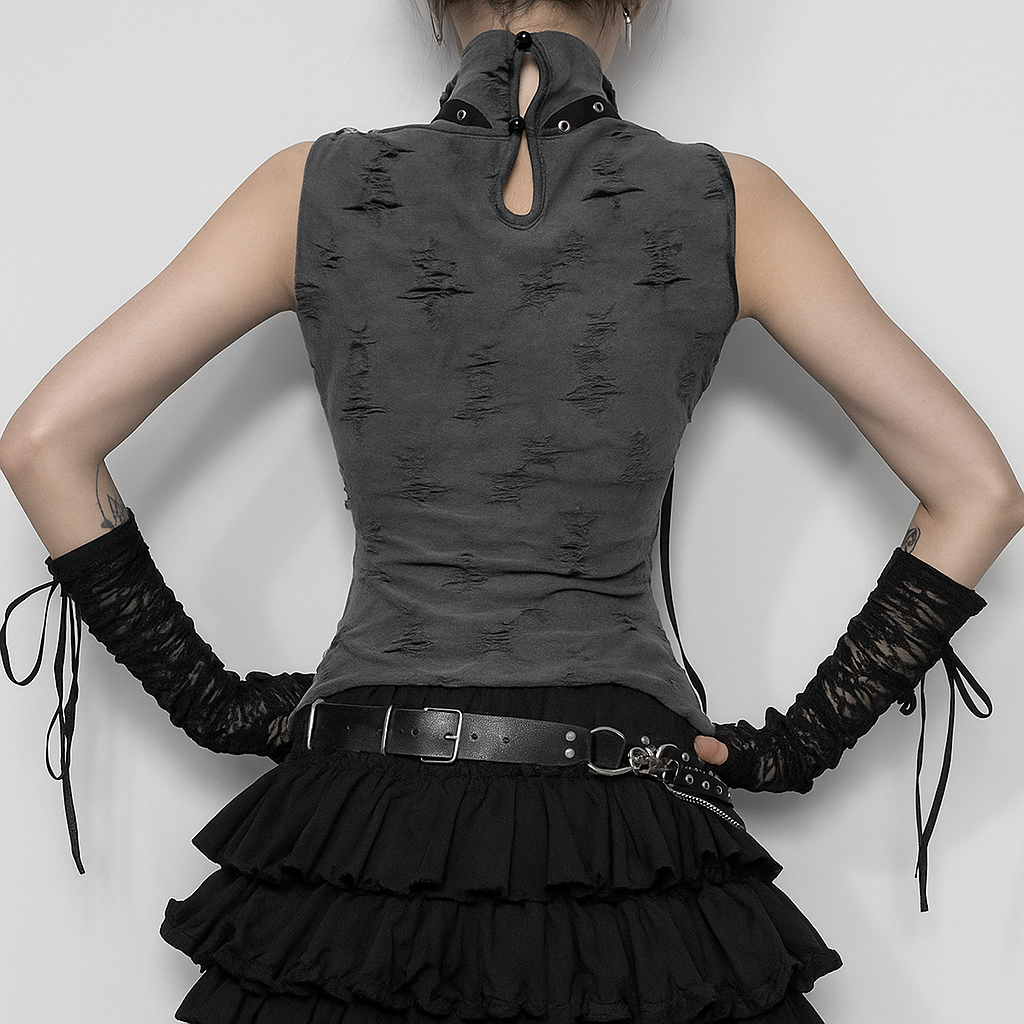 Gothic Star Cutout Halter Tank Top for Alternative Summer Fashion