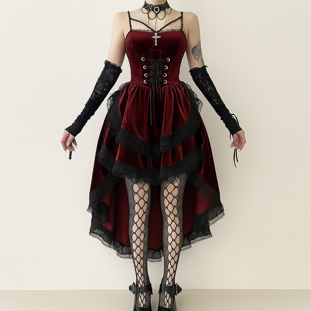 Dark Siren High-Low Dress with Lace-Up Bodice