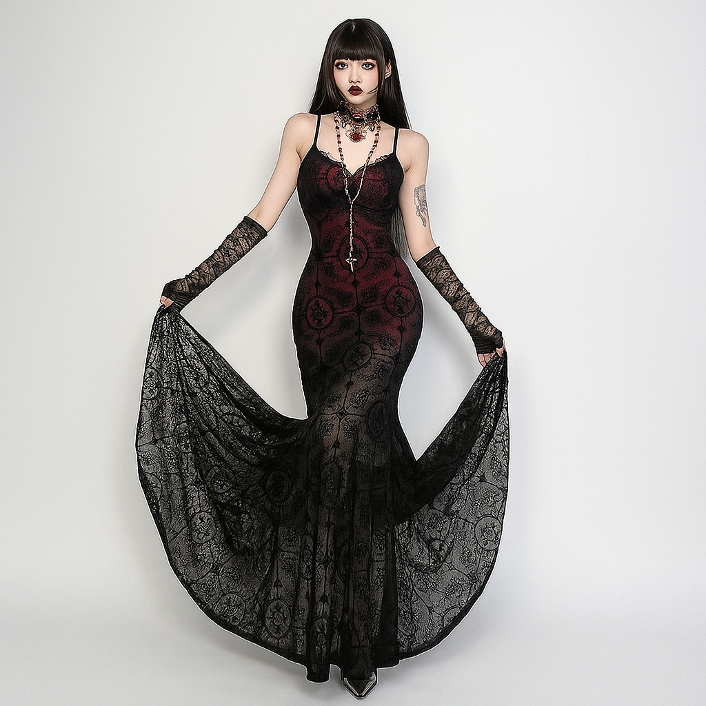 Vesper Cross Velvet Maxi Dress with Lace Trim
