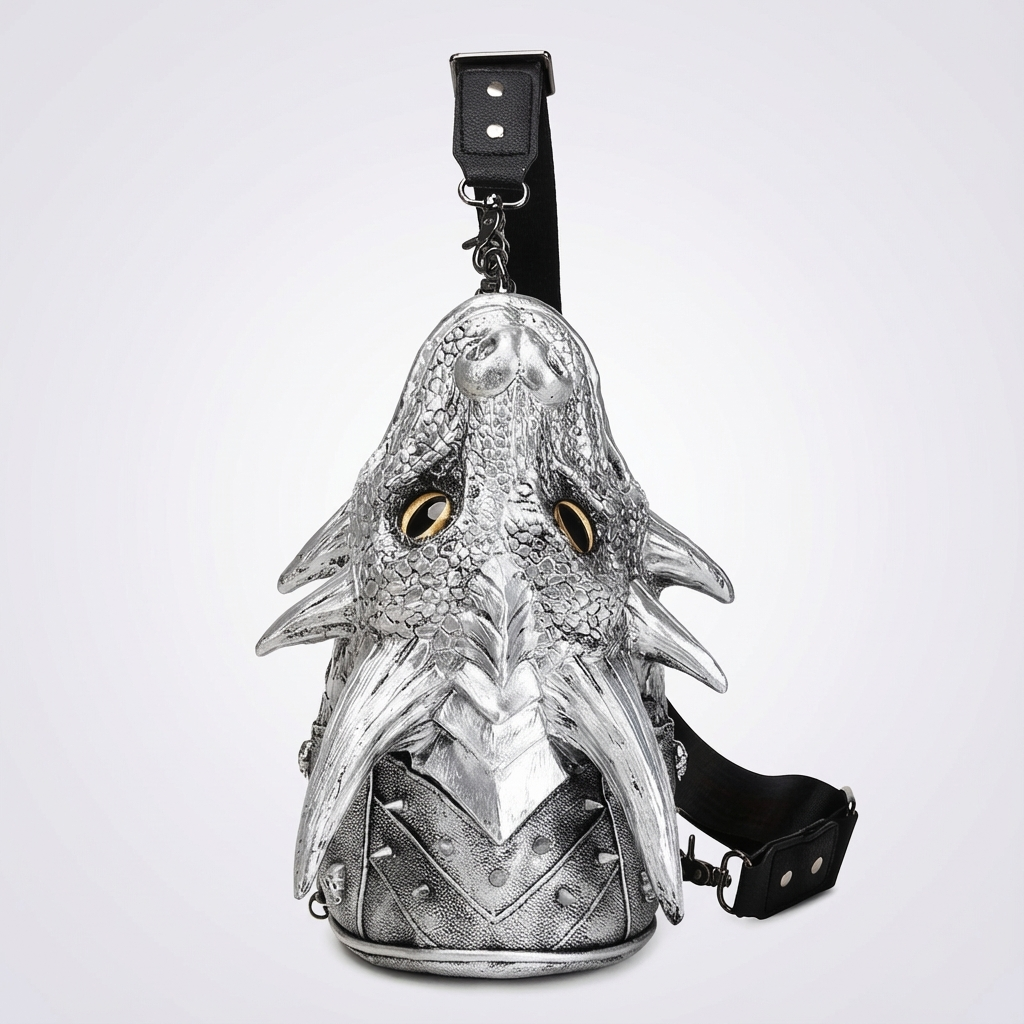 Unisex Gothic Dragon Head Crossbody Bag - Adjustable Strap, Black Silicone Shoulder Bag with Metallic Dragon Design, Perfect for Halloween & Christmas Parties, Street Style Fashion Accessory, Halloween Accessories