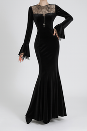 Spiderweb Lace Gothic Dress with Flared Sleeves