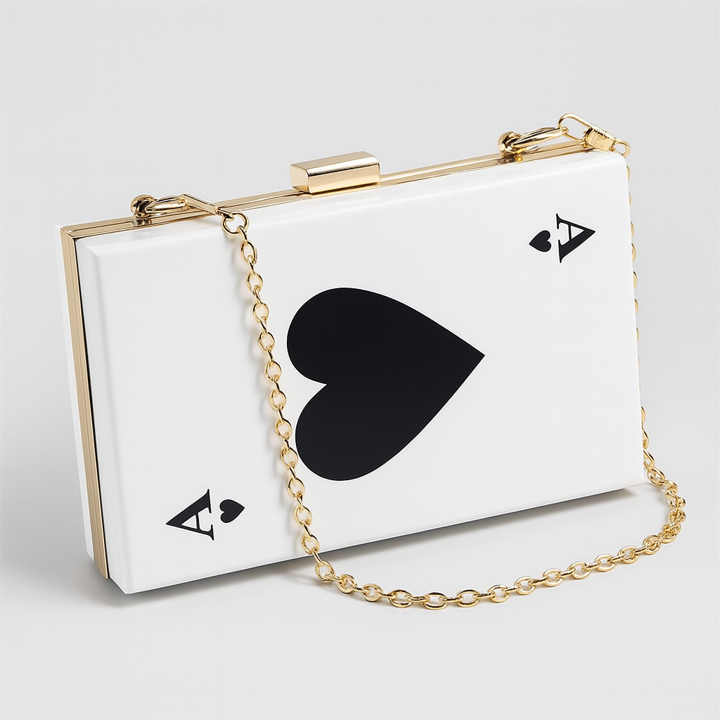 Acrylic Clutch Purse With Chain, Ace Of Spades Print, Casual Crossbody Shoulder Bag, Versatile Handbag