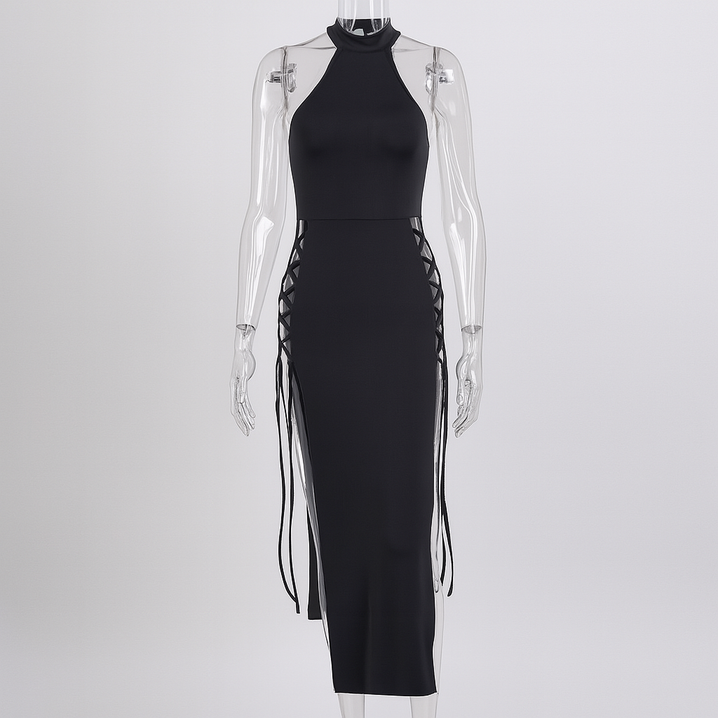 Knit High Neck Sleeveless Hollow Out Dress