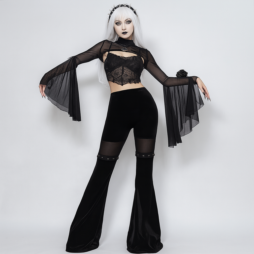 High Waisted Fishnet Flare Pants for Dark Romantic Fashion