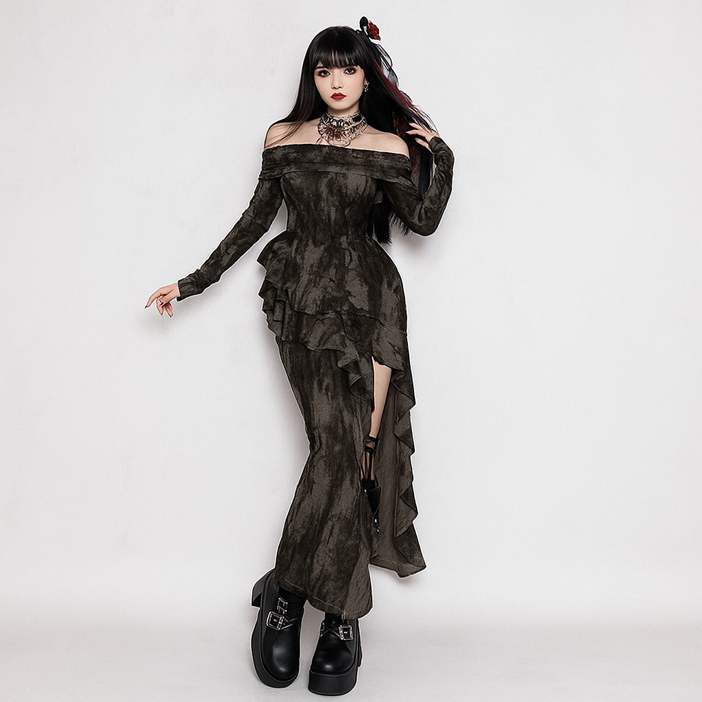 Ashen Flame Gothic Slit Bodycon Dress for Halloween