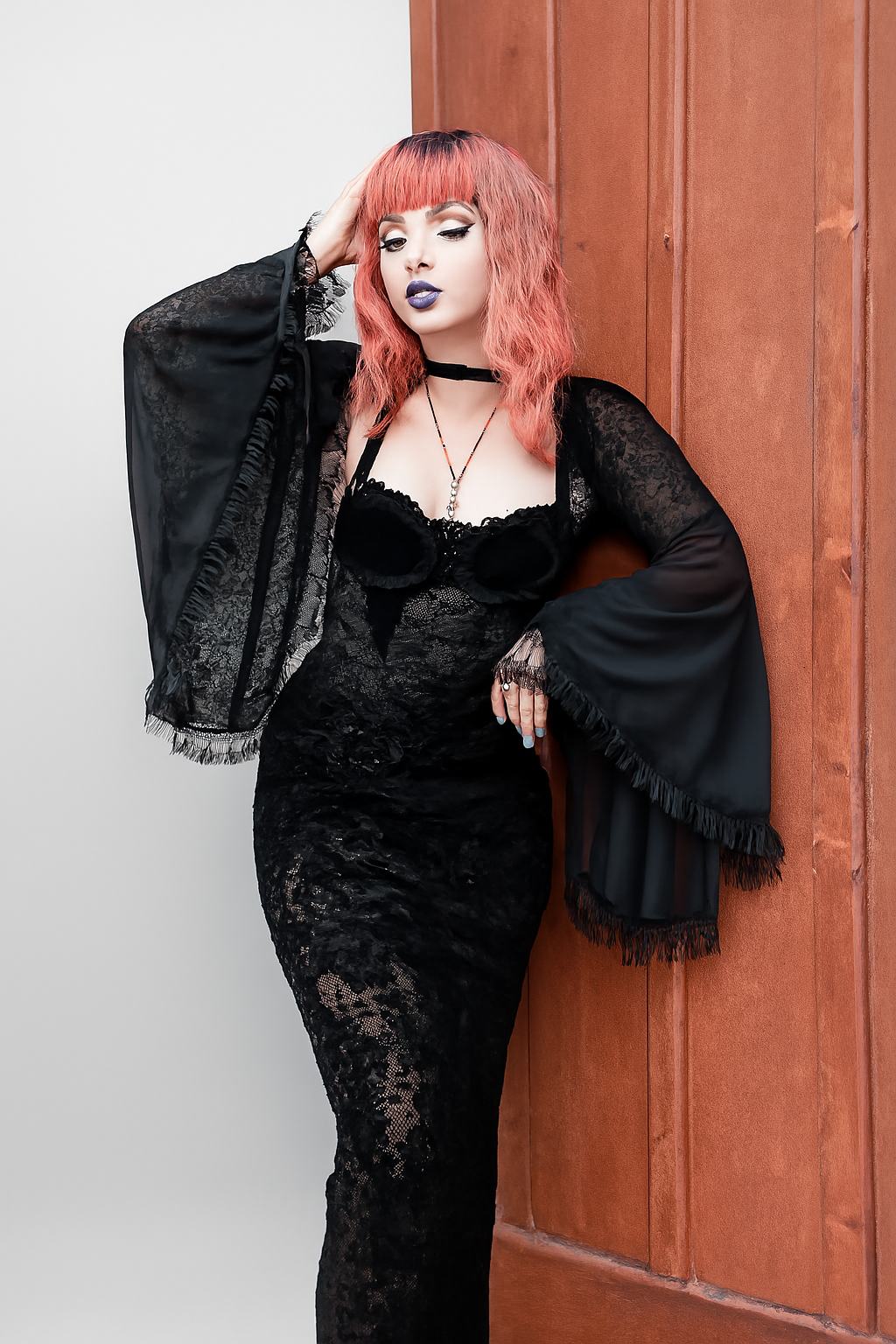 Gothic Lace Bell Sleeve Overlay Top