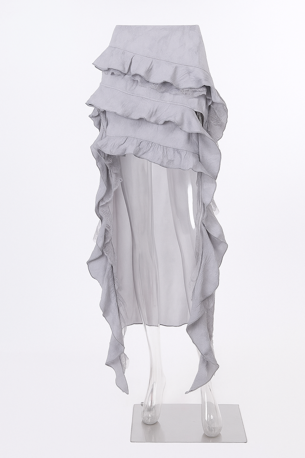 Silver Gray Gothic Floral Asymmetrical Skirt Set