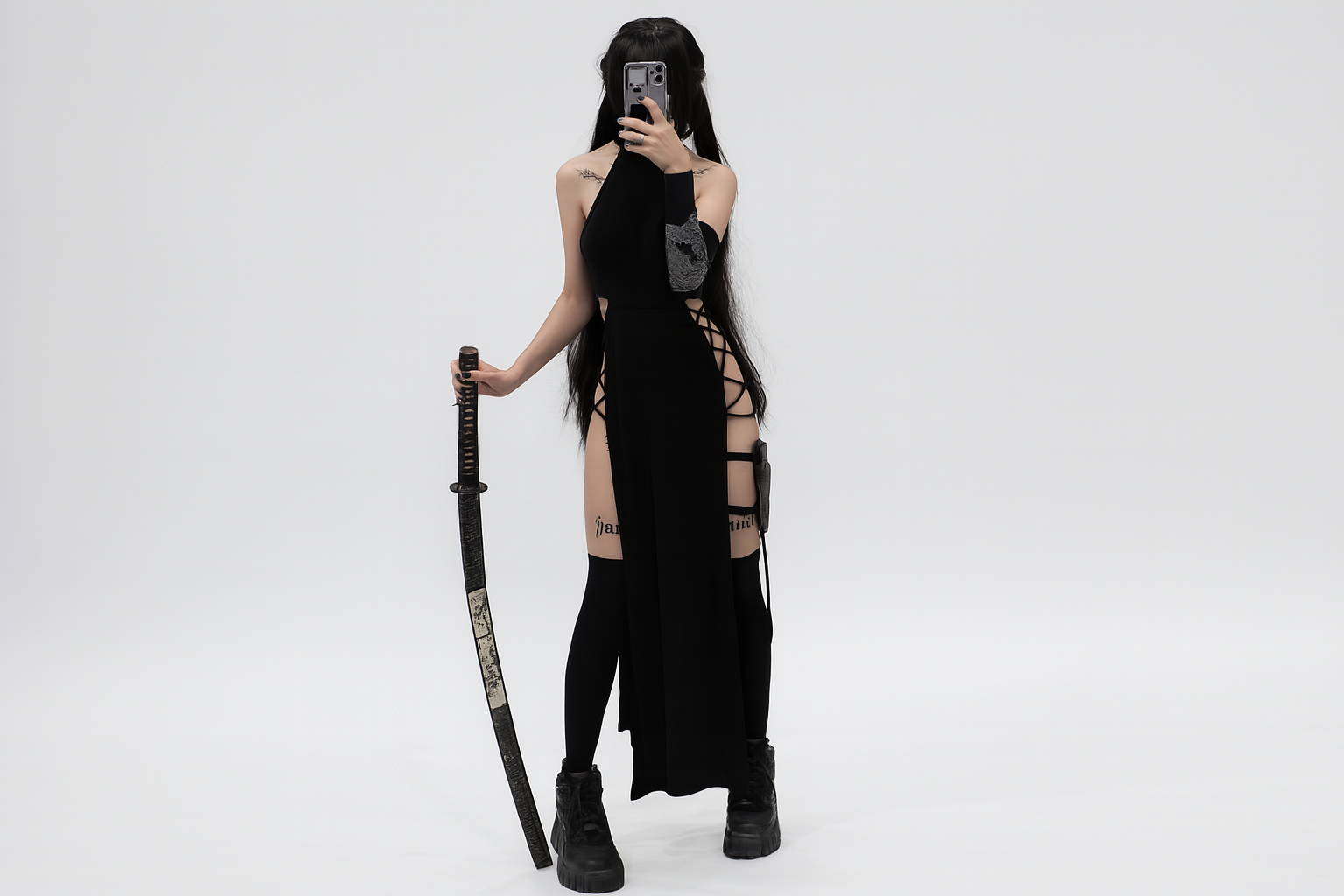 Knit High Neck Sleeveless Hollow Out Dress