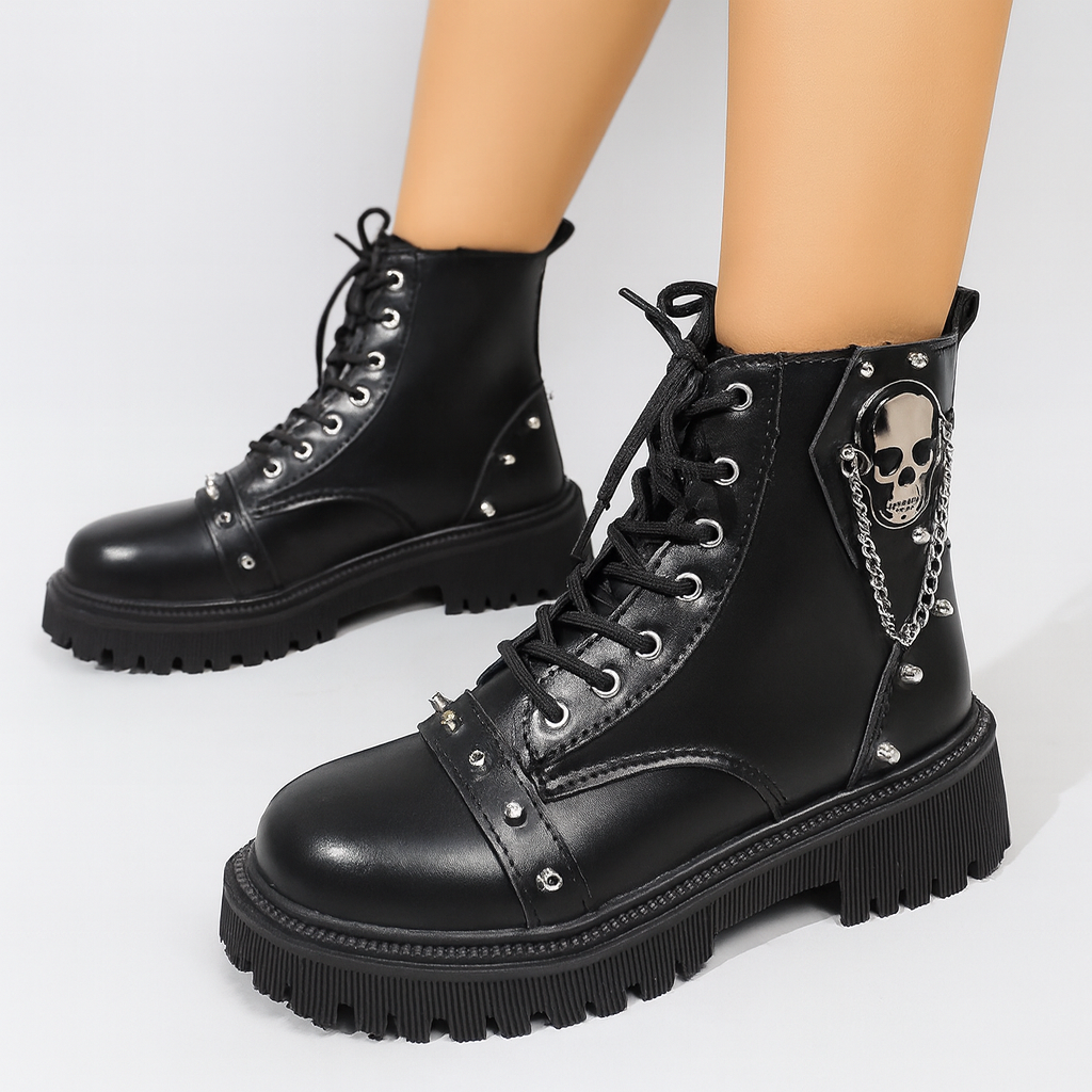 Women'S Chunky Platform Boots - Gothic Lace-Up Ankle Boots with Thick Platform Sole, PU Synthetic Cover Upper, Round Toe for Edgy Streetwear, Concerts, Everyday - Non-Slip Rubber Outsole - Easy-Clean Black Boots, Concert Footwear, Durable Traction Footwea