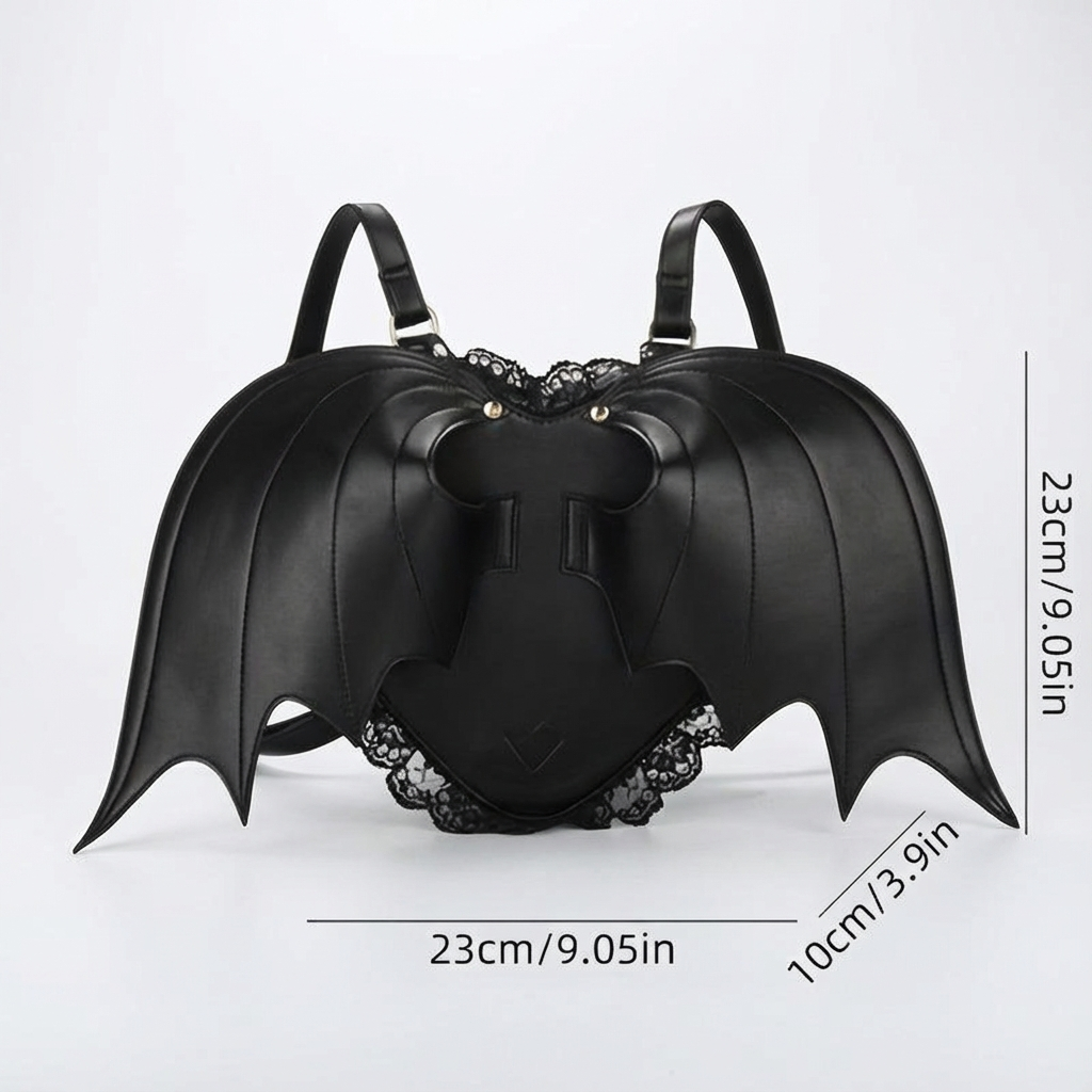 Women's Bat Wing Gothic Backpack - Black -Look Batwing Design with Adjustable Straps & Zipper Closure, Stylish Durable Polyester Lining for Daily Commute & Casual Outings, Casual Daypack | Edgy Fashion Accessory | Adjustable Shoulder Straps