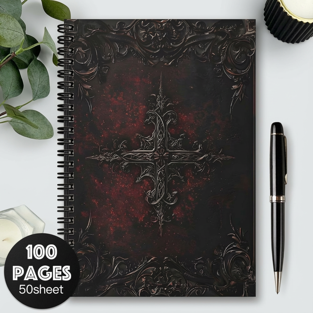 1pc Gothic Spiral Notebook Journal - Witchy Mystical Design with Red Glowing Orb & Black Lace, 100 Pages, Perfect for Travel, Office, Daily Writing & Gift for Teens and Adults, Gothic Journaling | Elegant Cover Design | Durable Spiral Binding, Gothic Jour