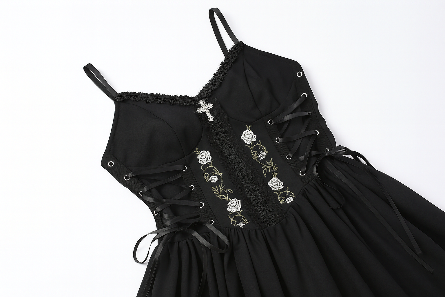 Gothic Elegance A-Line Dress with Lace Detailing