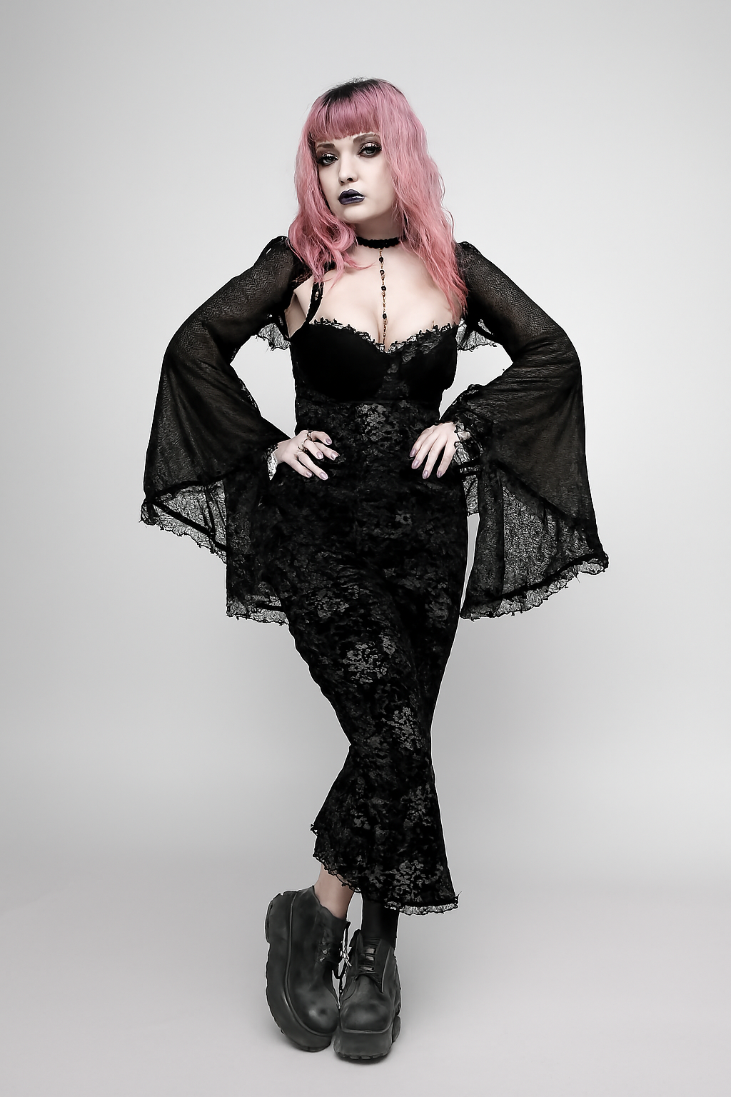 Gothic Lace Bell Sleeve Overlay Top