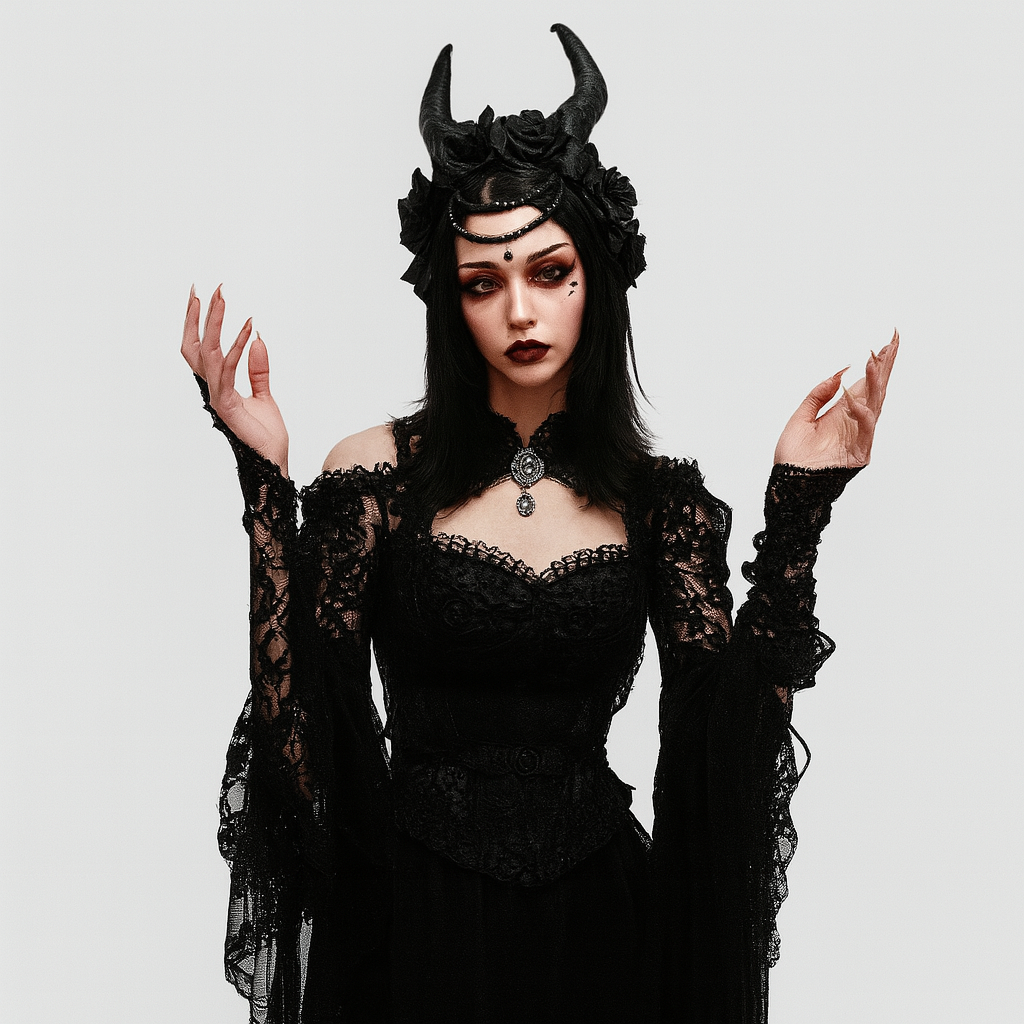 Gothic Ruffled Lace Mini Dress in Black Red and Burgundy