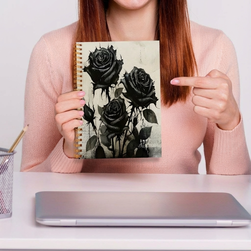 1pc Black Roses Notebook with Spiral Binding – Artistic Gothic Design, 5.5x8.3in, 50 Pages – Perfect for Writing, Journaling, and Unique Gift Ideas